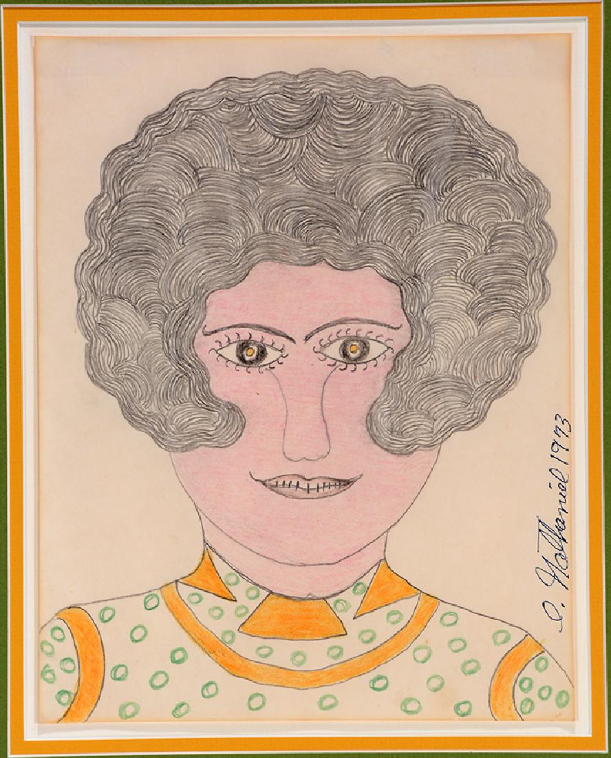 Inez Nathaniel Walker. Polka Dot Dress.: Inez Nathaniel Walker. Women In Polka Dot Dress. 1973. Signed and dated. Graphite and colored pencil on paper. Excellent condition. Size with frame is 14" w x 17"h. Est. $400-600. Ship:$35