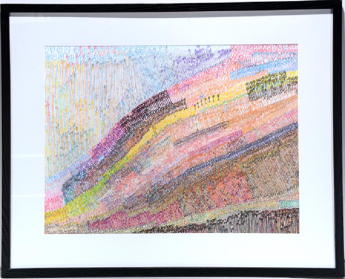 Charlie Gillespie. They’re Watching Her.: Charlie Gillespie. They're Watching Her. Not signed. Colored pencil on paper. Excellent condition. Image is 23"w x 17"h. Frame is 31"w x 25"h. Est. $300-500. Ship:$85