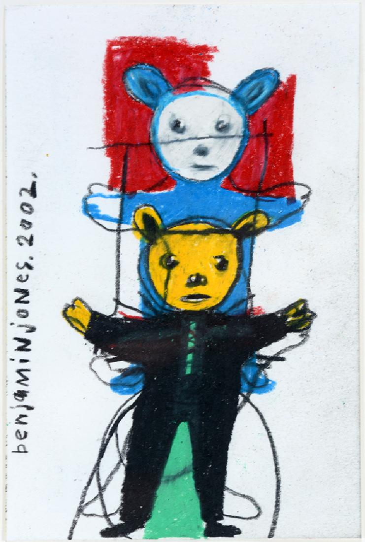 Benjamin Jones. Two Bear Cubs.: Benjamin Jones. Two Bear Cubs. 2002. Signed and dated. Crayon on paper. Excellent condition. Image is 4"w x 6"h. Frame is 12"w x 15"h. Est. $300-500. Ship: $35