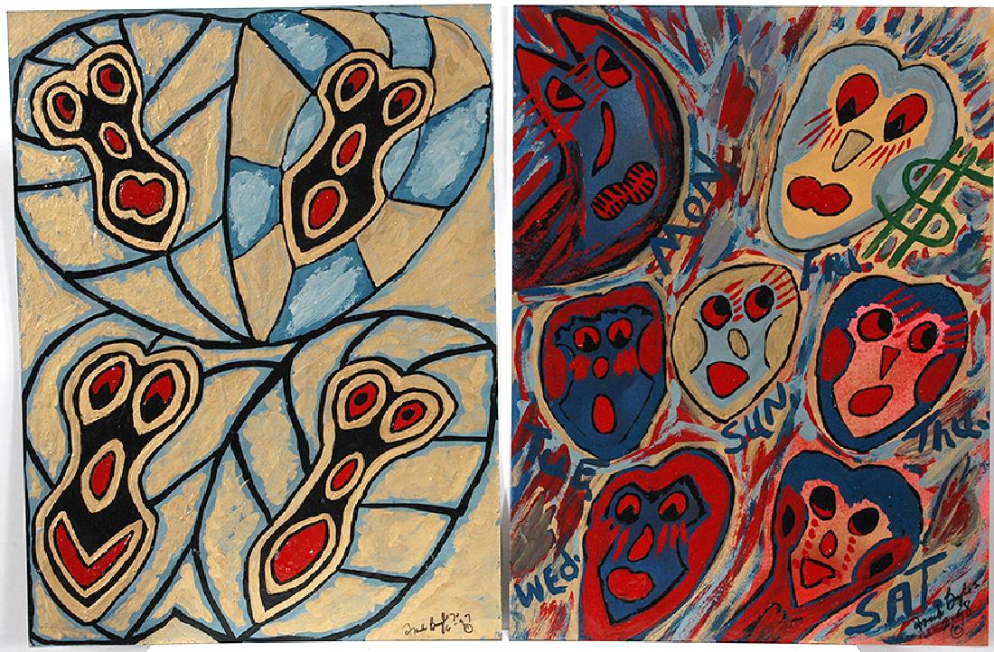 Frank Boyle, Sr. Pair of Paintings.: Frank Boyle, Sr. Pair of Paintings. 1997-98. Signed and dated. Mixed media on cardboard. Excellent condition. 15" w x 20"h each. Est. $100-200. Ship: $35