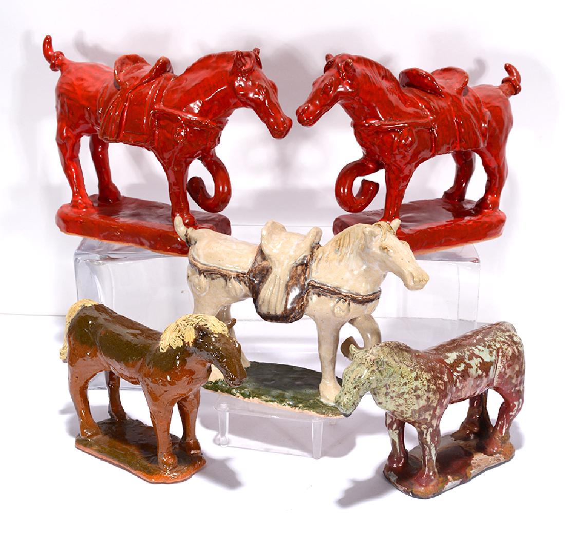 Charles Moore. 5 Colorful Pottery Horses. (1 of 2)