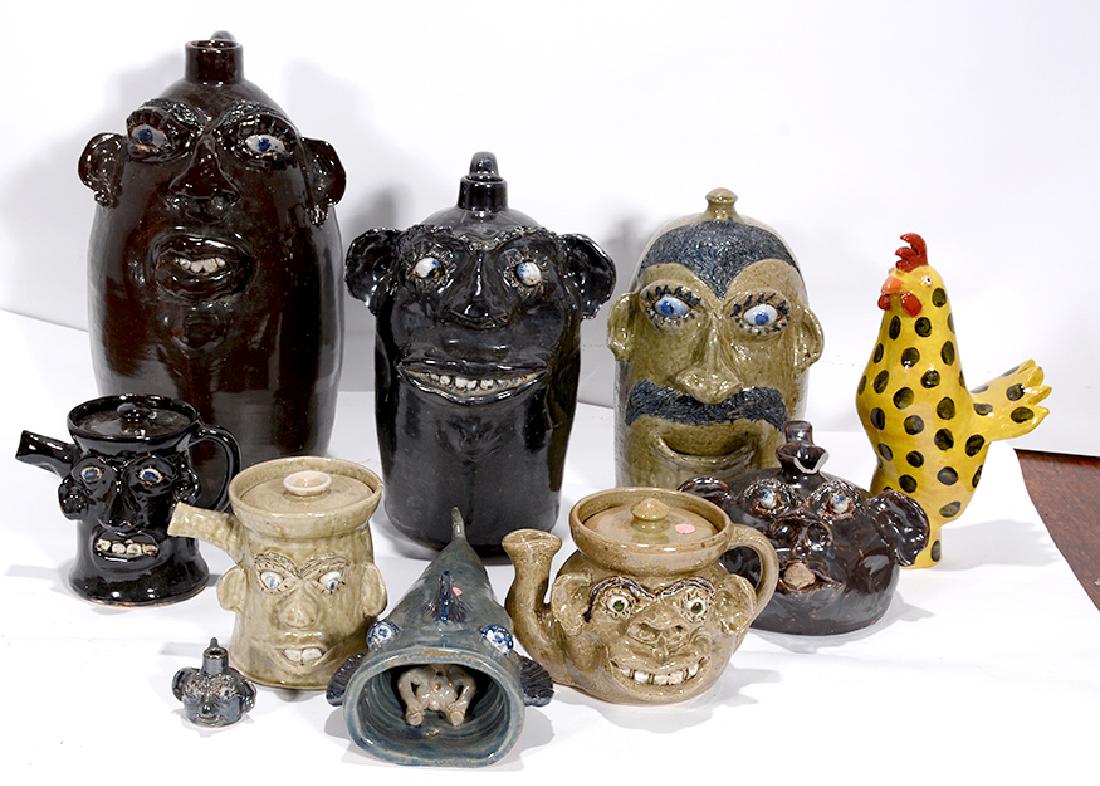 Brown & Wilson. 9 Face Jugs & Rooster. (1 of 2)