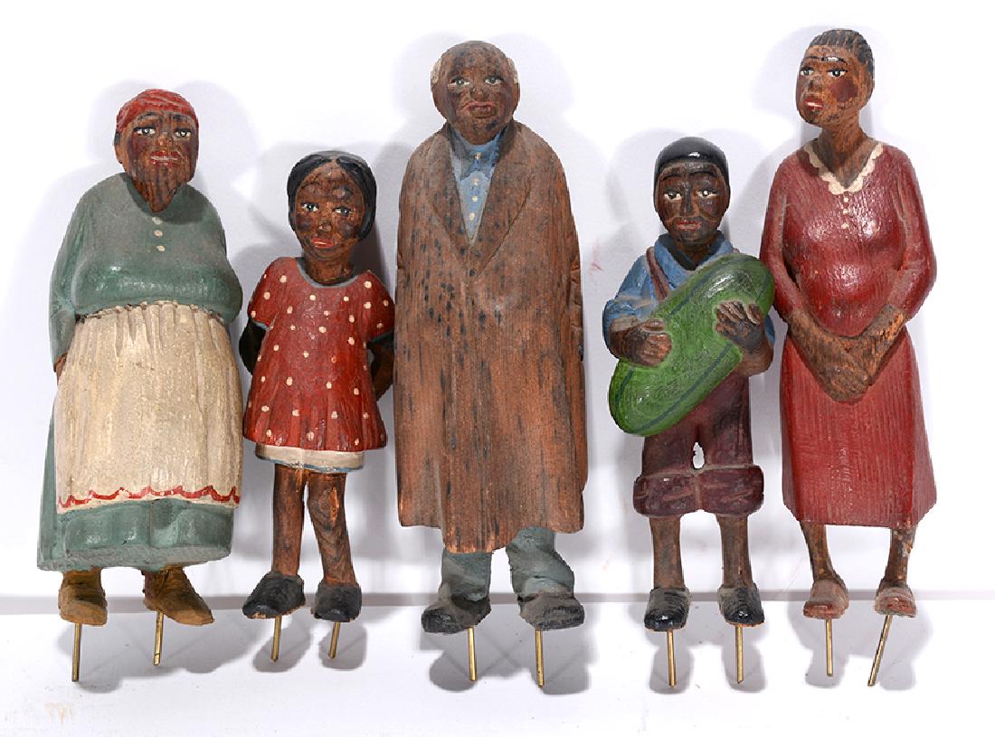 Tom Brown (Attributed). 5 Hand-Carved Wooden Figures. (1 of 4)