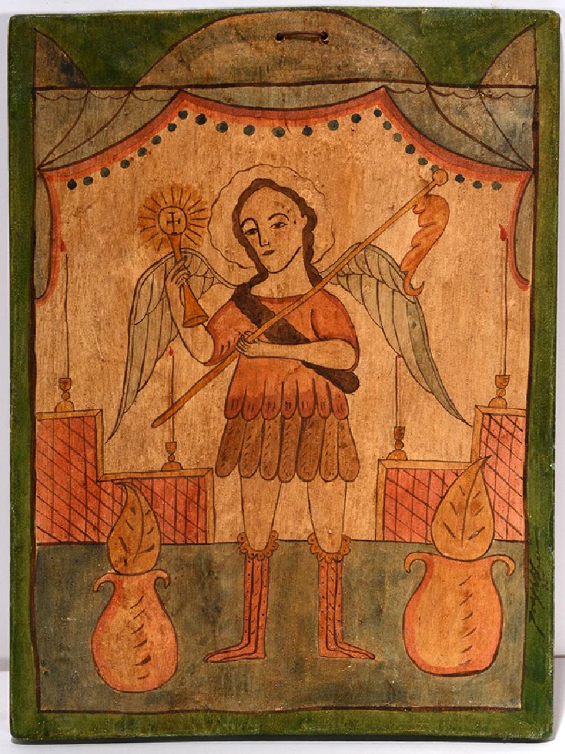 Jose Lucero. San Gabriel.: Jose Lucero. San Gabriel. 1995. Signed, dated and titled. Paint on board. Excellent condition. 9"w x 12"h. Est. $200-300. Ship: $35