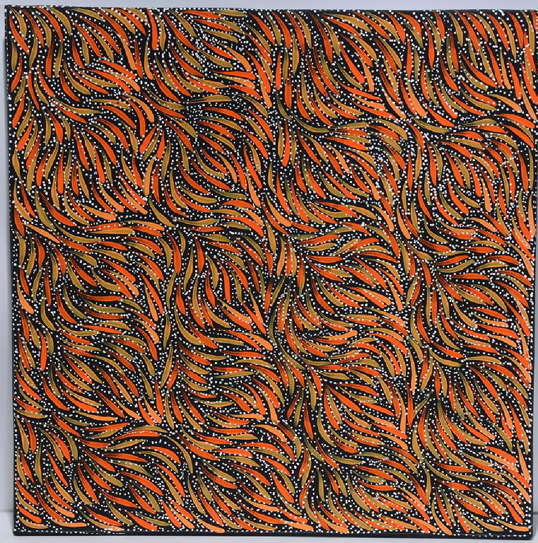 RoseMary Pitjara. Sm. Fall Leaves In Motion.: RoseMary Pitjara. Small Fall Leaves In Motion. Signed. Oil on canvas. Excellent condition. 24"x 24”. Provenance: The Estate of Kevin Reid, owner of the Australian Aboriginal Art Gallery, Savannah, G