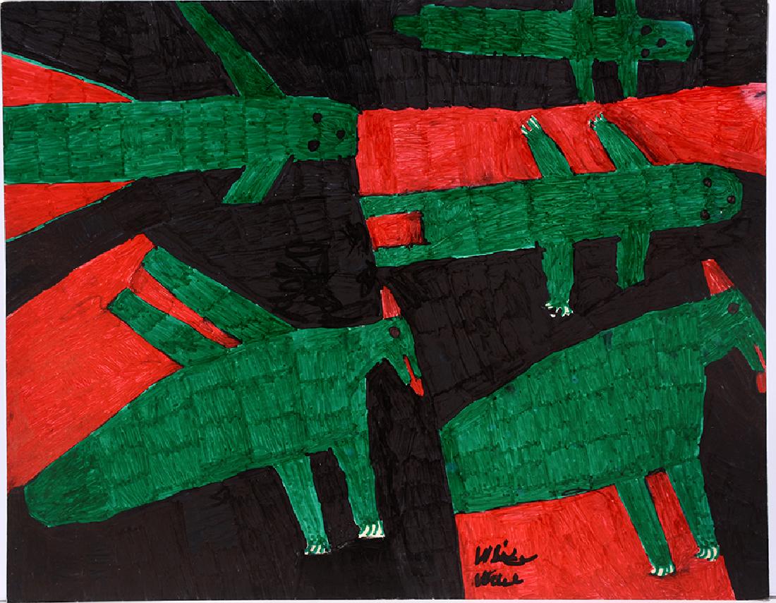 Willie White. Red & Black w Green Animals. (1 of 1)