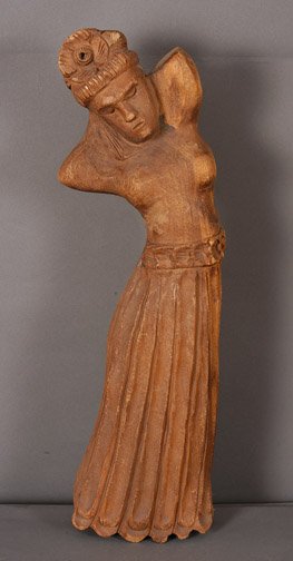 Clarence Stringfield Woman in Long Dress.: Carved wood. Signed on back. 20" x 6" x 2". Est. $800 - $1,200. Ship: $35