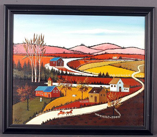 Sam Kovacs Midwest Farm: Oil on canvas. 27" x 23" h. Framed. Est. $300-500. Ship: $35
