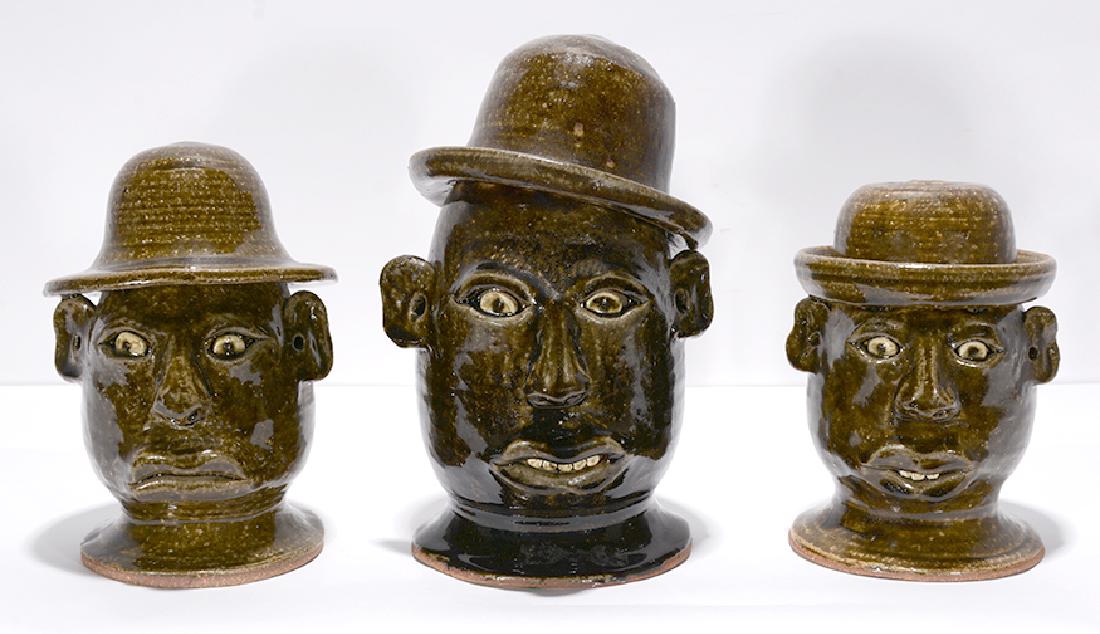 Anita Meaders. Three Face Jugs With Hats. (1 of 3)