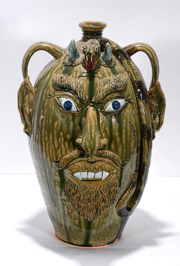 Albert Hodge. XL 5 Gallon Devil With Snake Face Jug. (1 of 4)