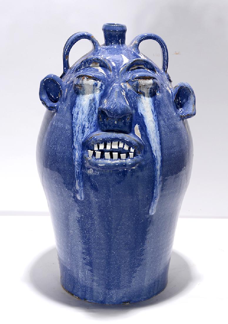 Marvin Bailey. 5 Gallon Runny-Eyed Blue Face Jug. (1 of 3)