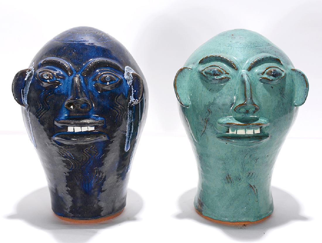Walter Fleming. Pair of Blueish Colored Wig Stands. (1 of 3)
