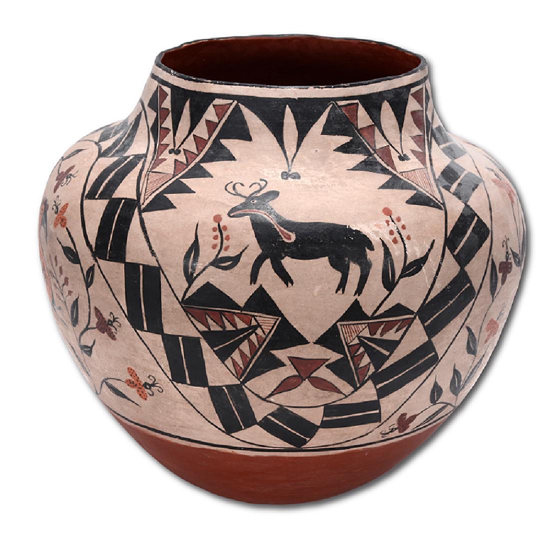 Acoma Pot. Pot With Deer, Bird, Flowers, Designs. (1 of 10)