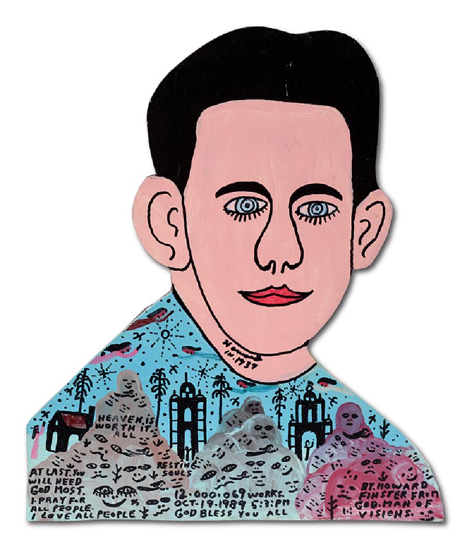 Howard Finster. Howard In 1937.: Howard Finster. Howard In 1937. 1989. #12,069. Signed, dated, titled and numbered. Paint and marker on cut out board. Excellent condition. 14" w x 15" h. Est. $500-800. Ship: $45