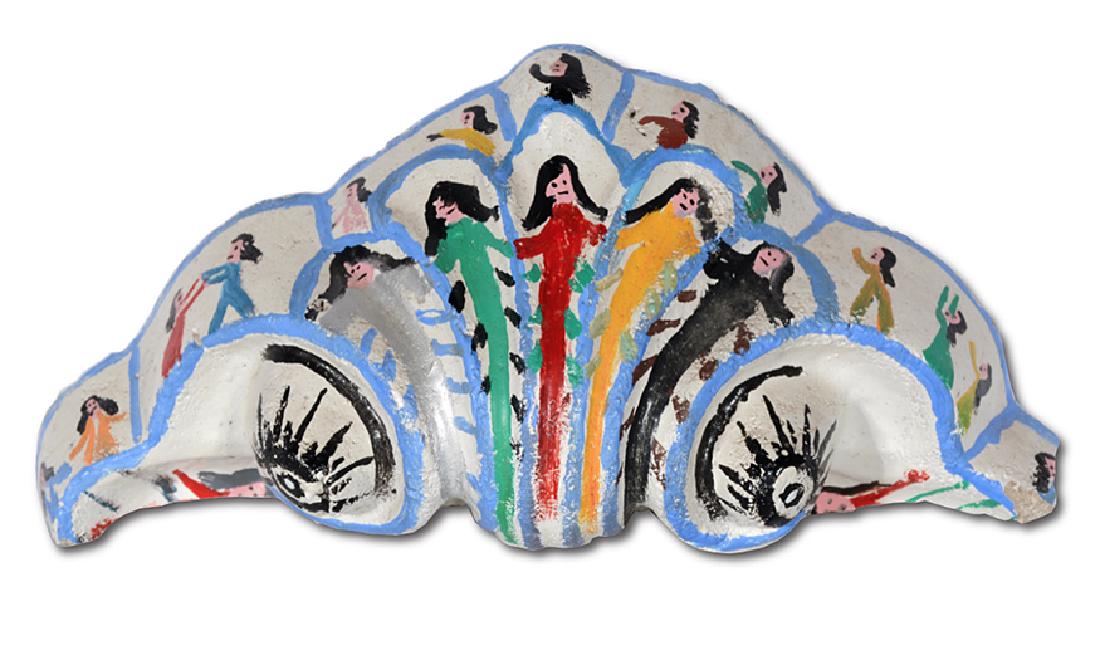 Howard Finster. Cement Fragment From Paradise Garden.: Howard Finster. Cement Fragment From Paradise Garden. Partially signed. Fragment of larger piece, painted. Great condition. 8.5" x 4" x 2.5". Est. $300-600. Ship: $35