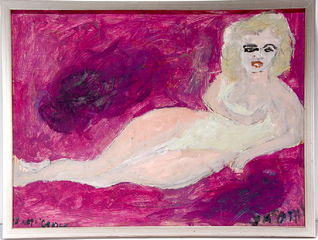 Justin McCarthy. Reclining Nude.: Justin McCarthy. Reclining Nude. Signed. Not dated. Oil on masonite. Excellent condition. 25" w x 19" h with frame. Provenance: ex. Chuck and Jan Rosenak Collection. Est. $1,000-2,000. Ship: $55