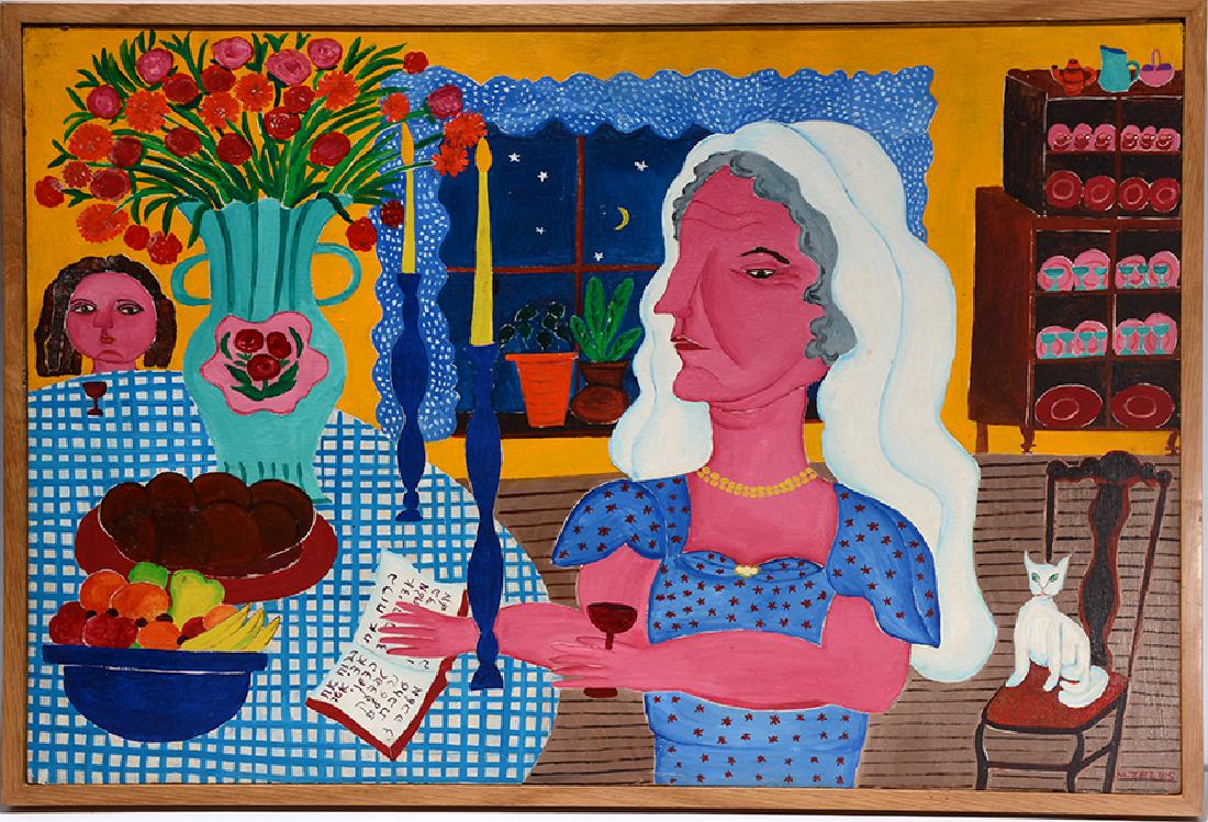 Malcah Zeldis. Grandmother Lights Candles. (1 of 2)