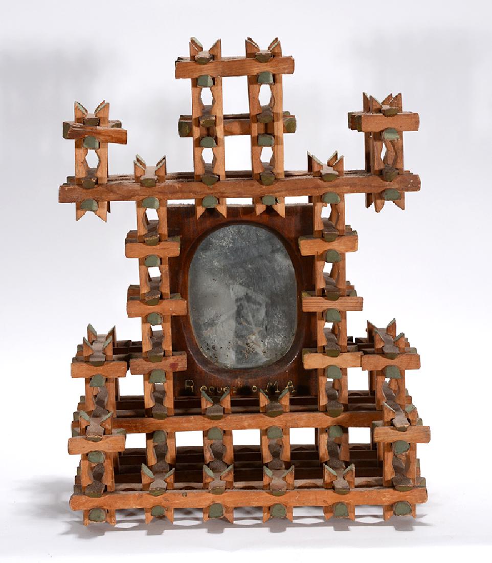 Tramp Art Crown Of Thorn Framed Mirror. (1 of 2)