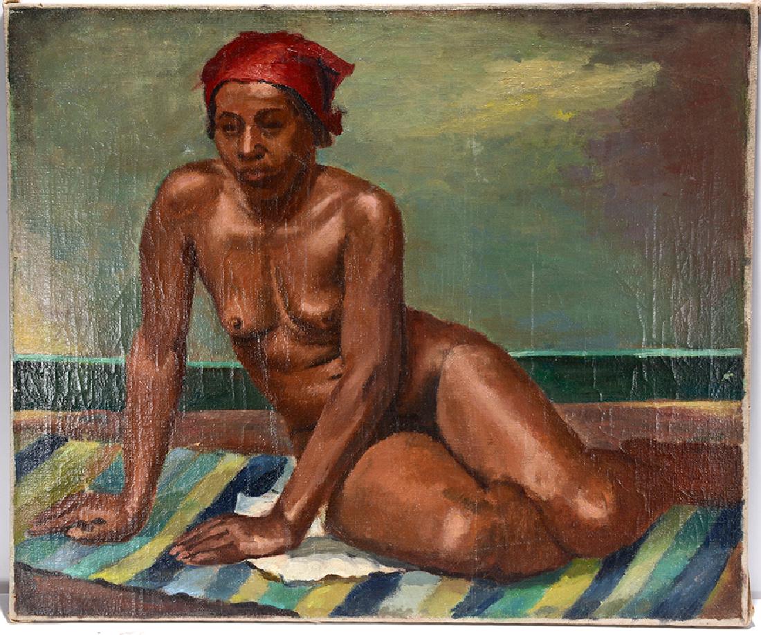Sidney Koblenz. Nude At The Beach.: Sidney Koblenz. Nude At The Beach. c. 1940’s. Oil on canvas. Good condition. 30" w x 25"h. Est. $300-500. Ship: $65
