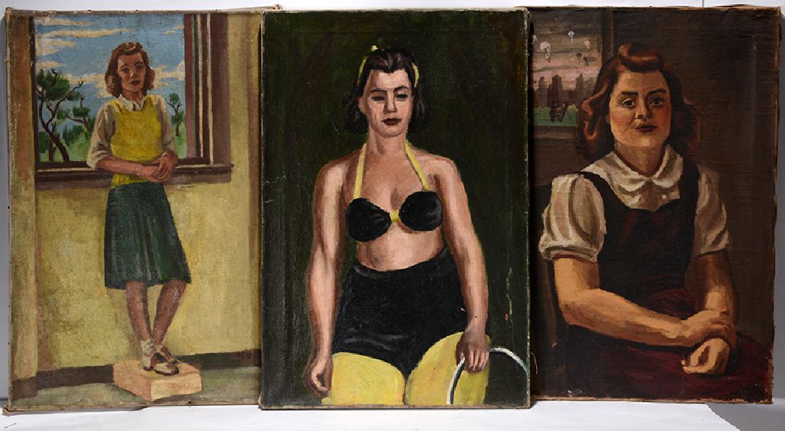 Sidney Koblenz. 3 Paintings Of Women.: Sidney Koblenz. Three Paintings Of Women. c. 1940’s. Oil on canvas. Good to fair condition. Average size is 20" x 30". Est. $300-500. Ship: $85