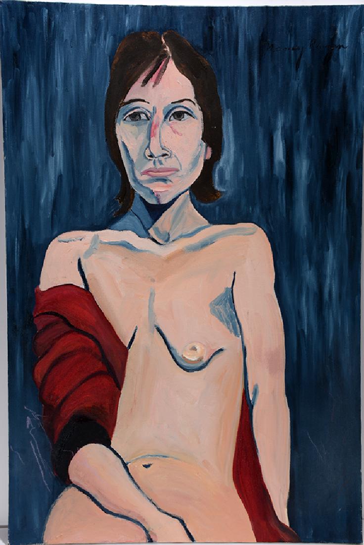 Nancy Raizen. Nude On Blue.: Nancy Raizen. Nude On Blue. c. 1980’s. Signed. Oil on canvas. Excellent condition. 24" w x 36"h. Est. $300-600. Ship: $75