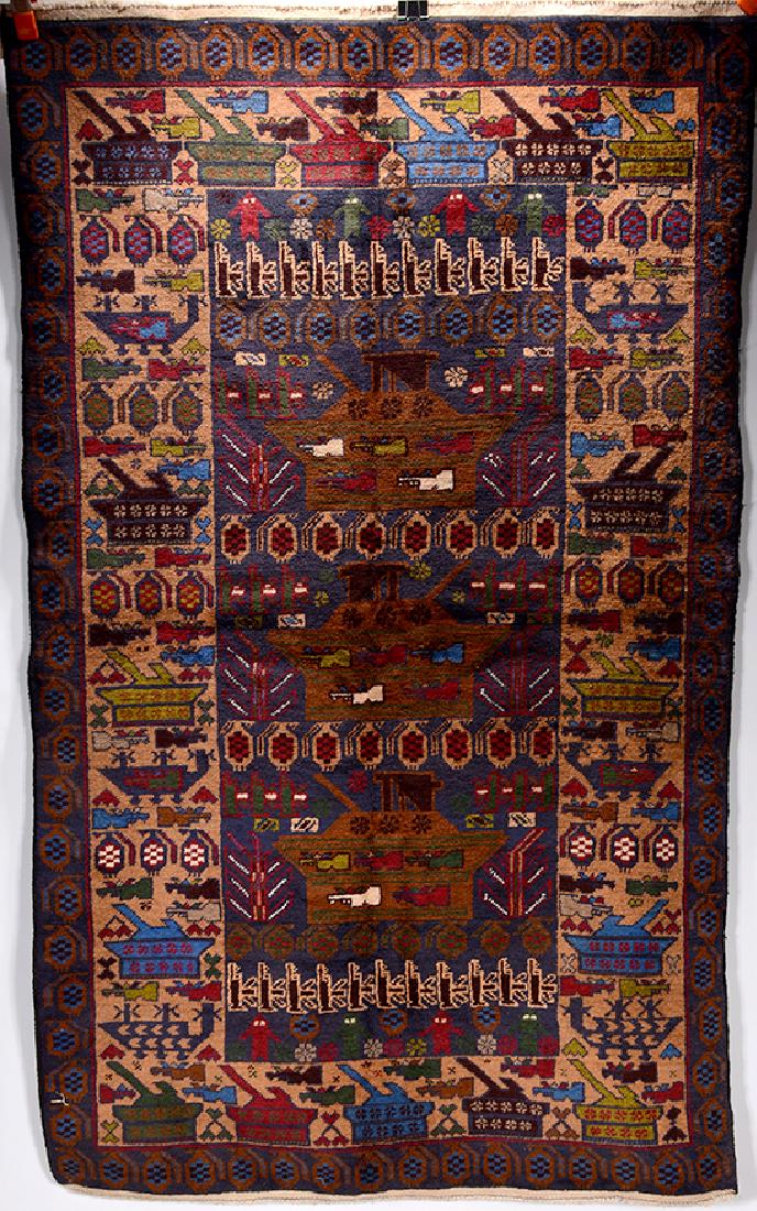 Afghan War Wool Rug with 3 Tanks & Alien Figs. (1 of 5)