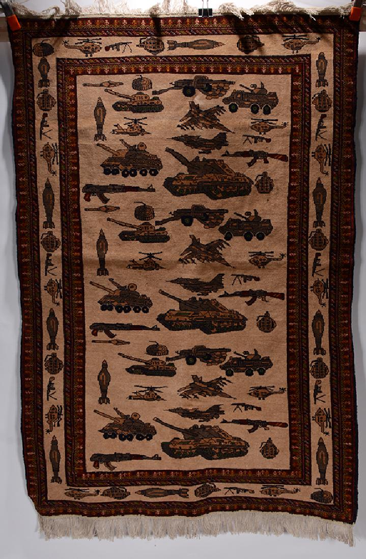 Large Afghan War Wool Rug With Tools of War. (1 of 3)