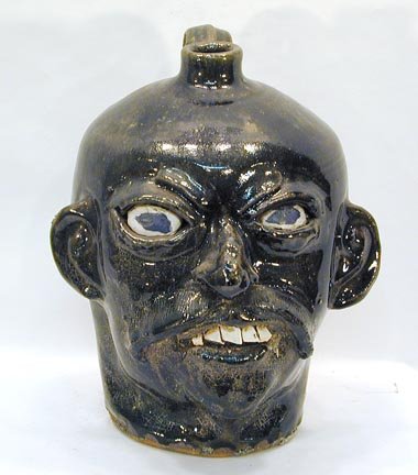 Chester Hewell Face Jug w Dark Glaze