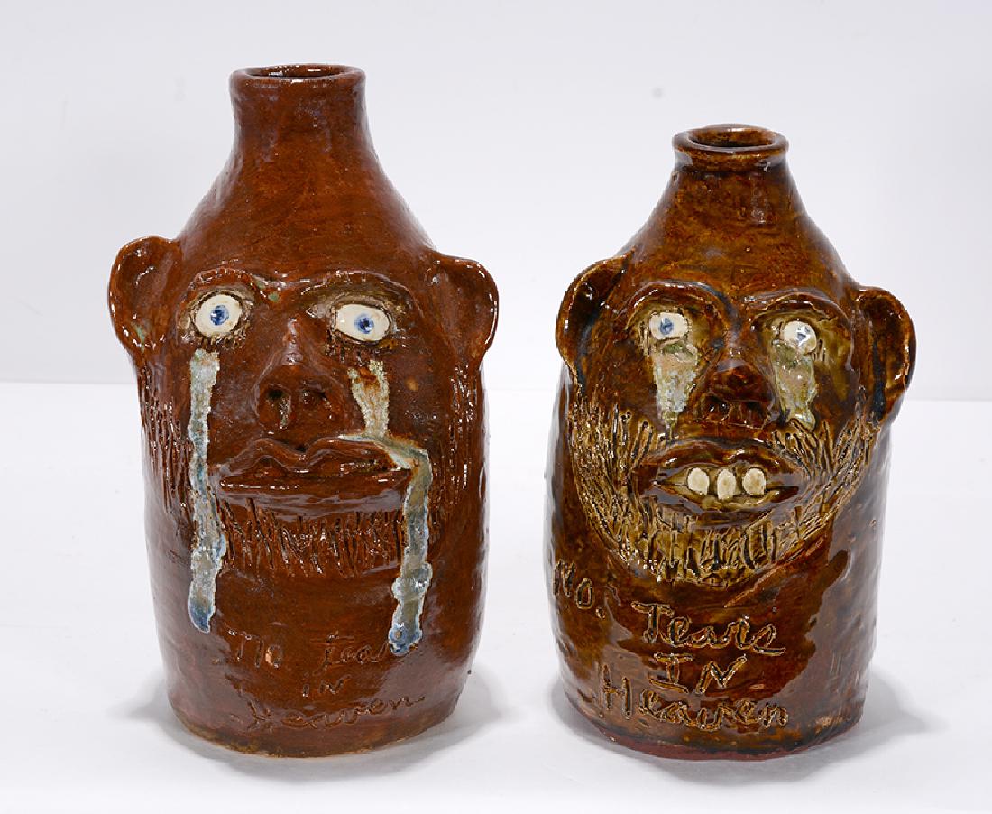 Marie Rogers. No Tears In Heaven Face Jugs.: Marie Rogers. No Tears In Heaven Face Jugs. Signed and titled. Not dated. Mint condition. 8.5"h. Est. $300-500. Ship: $65