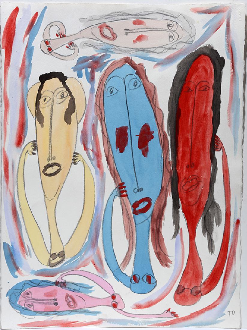 Thornton Dial. Everybody In The U.S. Loves A Chicken: Thornton Dial. Everybody In The U.S. Loves A Chicken Drumstick. Initialed and titled. Paint, watercolor and graphite on artist paper. Excellent condition. Not framed. Image is 22" w x 30"h. Est. $4,00