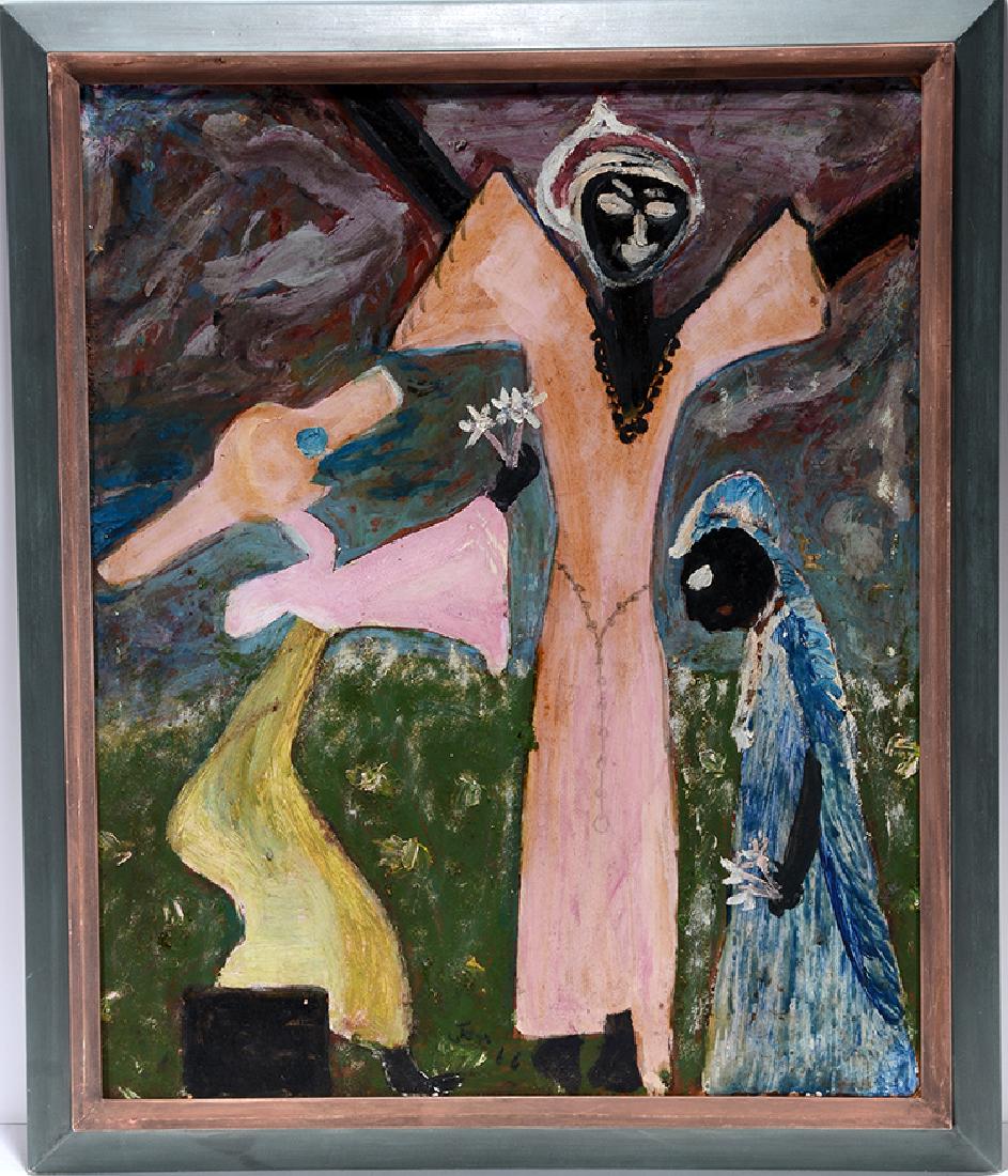 Jon Serl. The Spirit.: Jon Serl. The Spirit. 1966. Signed, dated and titled. Oil on masonite. Excellent condition. Image is 21.5" w x 26.5"h. Frame is 25" w x 30"h. Provenance: The Ames Gallery. Est. $3,000-5,000. Ship: $75