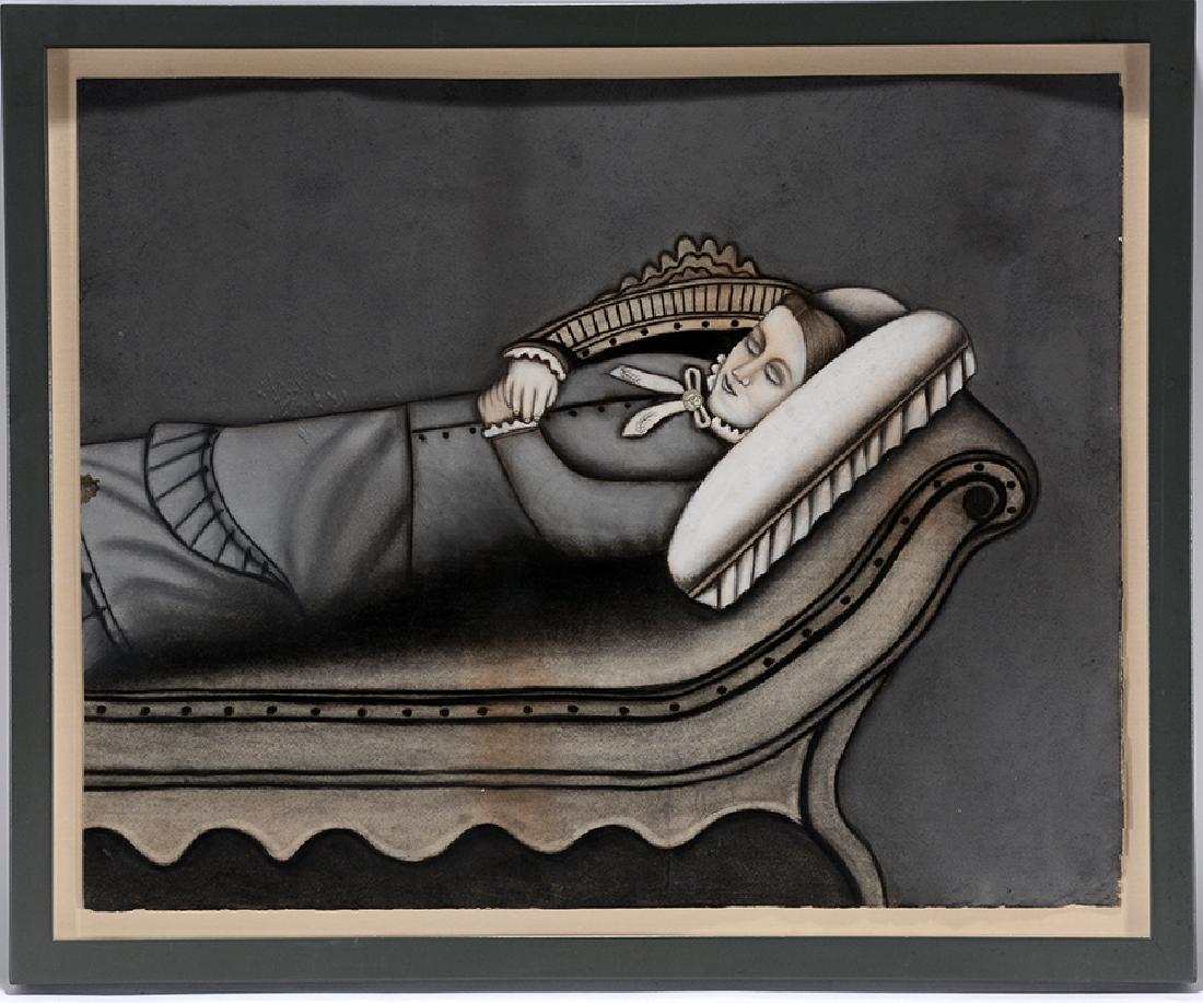 J.T. Wellman. Reclining Lady.: J.T. Wellman. Reclining Lady. c. early 1900's. Signed on verso. Crayon artist Grand Ledge, Michigan. Crayon and charcoal on paper. Excellent condition. Image is 16"w x 20"h. Frame is 19" w x 23"h. Pro