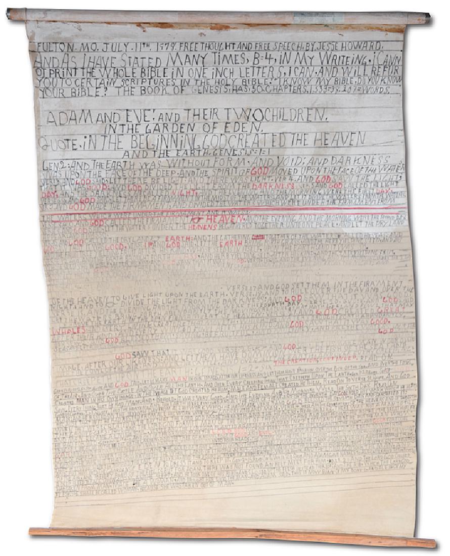 Jesse Howard. Free Thought And Free Speech.: Jesse Howard. Free Thought And Free Speech. 1978. Signed, dated and titled. Marker on cloth window shade. Slight aging of ink, otherwise great condition. A Rare Find! 33" w x 44"h. Est. $2,000-3,000. 
