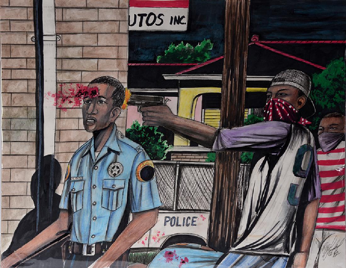 Roy Ferdinand. Cop Killer.: Roy Ferdinand. Cop Killer. 1992. Signed and dated. Paint and ink on poster. Excellent condition. 28" w x 22"h. Est. $600-900. Ship: $55