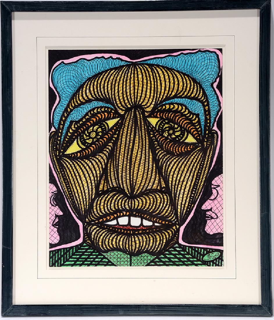 Ted Gordon. Blue Haired Blues Singer.: Ted Gordon. Blue Haired Blues Singer. 2004. Signed, dated and titled on verso. Marker and ink on cardstock. Excellent condition. Image is 9.5" w x 12"h. Frame is 14.5" w x 17"h. Provenance: The Ames G