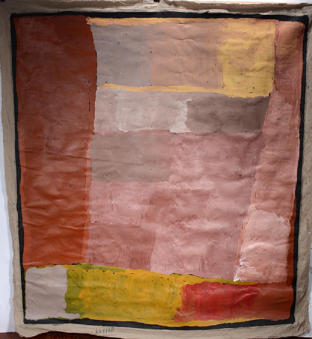 Kudditji Kngwarreye. Abstract In N. Central Austrailan: Kudditji Kngwarreye. Abstract In N. Central Austrailan Earth Tones. Signed. Oil on canvas. Excellent condition. Not stretched. 67" w x 77"h. Est. $2,000-3,000. Ship: $85 (rolled in tube)