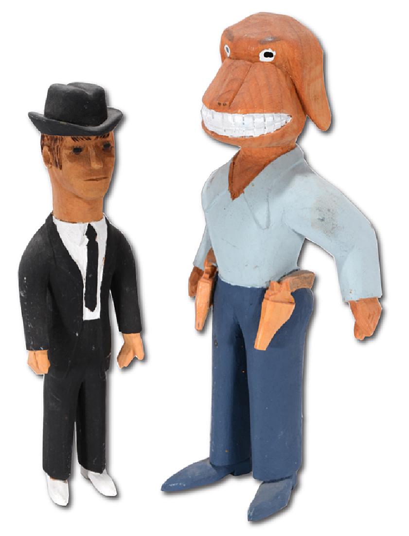 Sulton Rogers. Deputy Dog and Man.: Sulton Rogers. Deputy Dog and Man. Not signed. Carved and painted wood. Excellent condition. Tallest is 10"h. Est. $300-500. Ship: $45