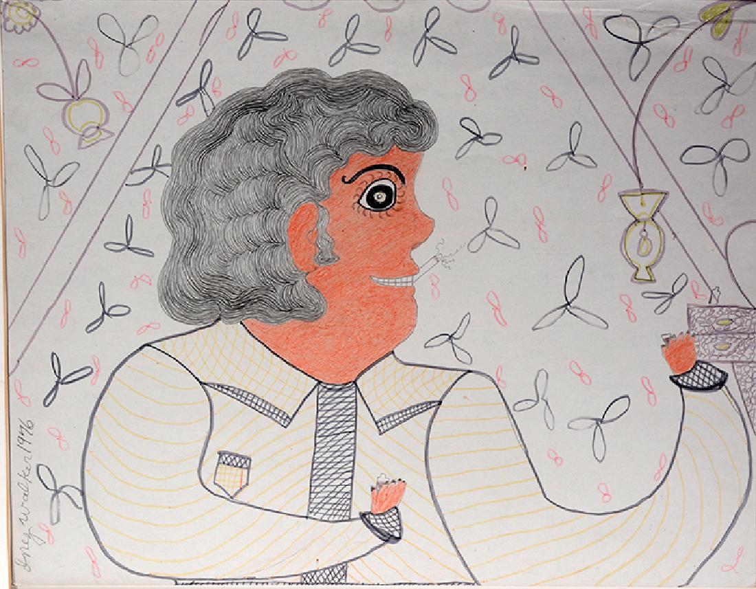 Inez Nathaniel Walker. Well-Dressed Man At Bar.: Inez Nathaniel Walker. Well-Dressed Man At Bar. 1976. Signed and dated. Marker, colored pencil and graphite on poster. Slight fading of marker, otherwise excellent condition. 28" w x 22"h. Provenance: