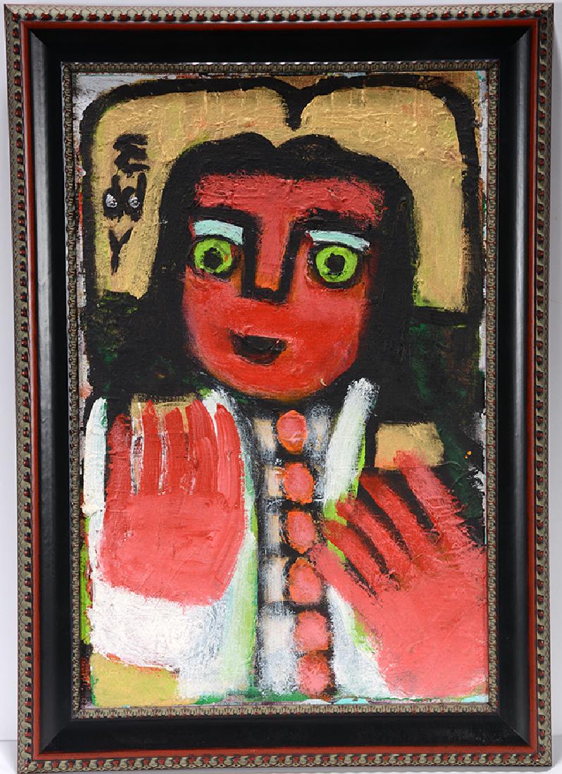 Eddy Mumma. Man With Golden Halo.: Eddy Mumma. Man With Golden Halo. Signed. Oil on canvas panel. Excellent condition. Size with frame is 17" w x 24"h. Est. $800-1,200. Ship: $45