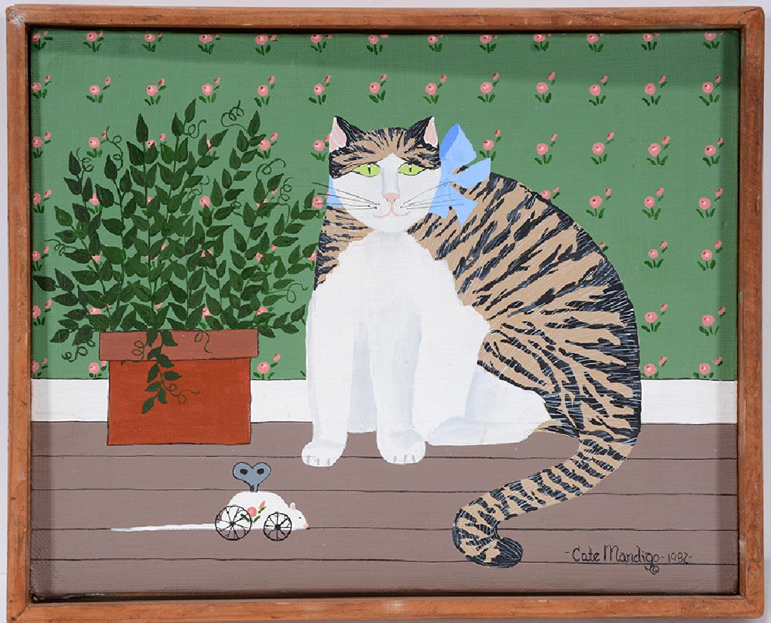 Cate Mandigo. Cat.: Cate Mandigo. Cat. 1982. Signed and dated. Oil on canvas. Excellent condition. 10" w x 8" with frame. Est. $200-300. Ship: $35