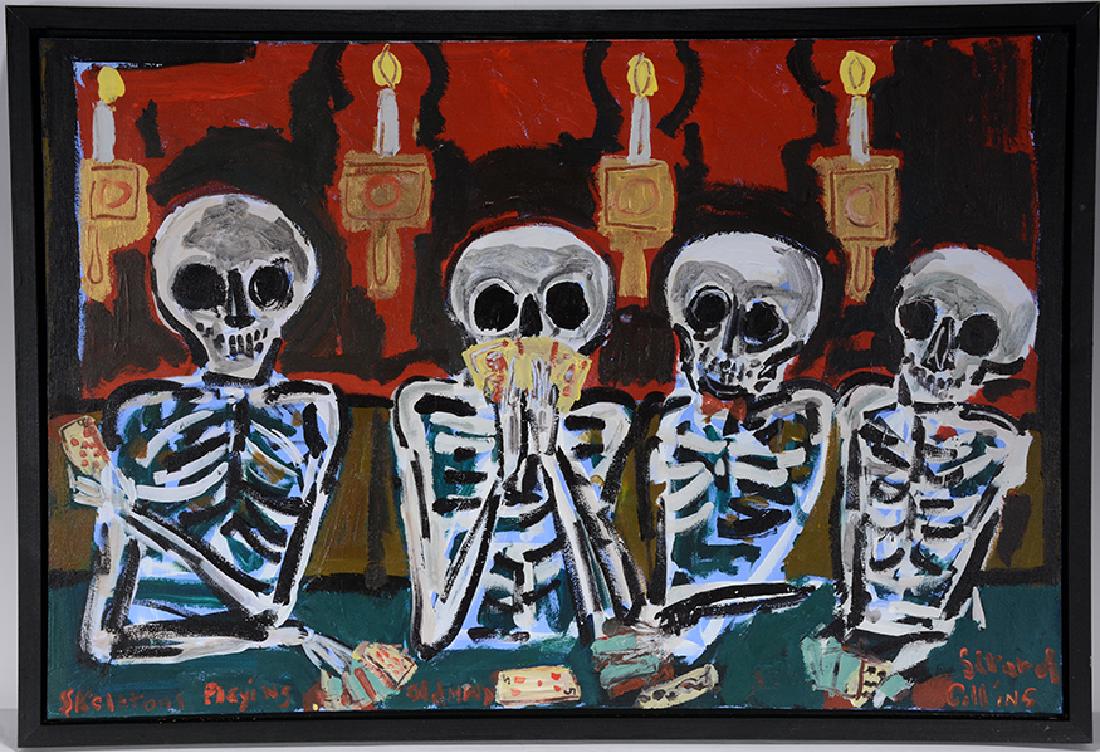 Gerard Collins. Skeletons Playing Old Maid.: Gerard Collins. Skeletons Playing Old Maid. Signed and titled. Excellent condition. 38 w x 26"h. Est. $400-800. Ship: $75
