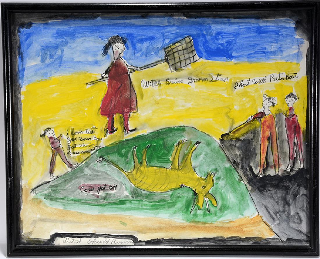 Charlie Kinney. Witches.: Charlie Kinney. Witches. Signed and titled. Watercolor and marker on poster. Excellent condition. 29" w x 24"h with frame. Est. $300-500. Ship: $65