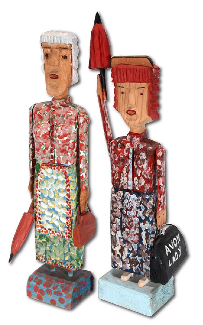 Carl McKenzie. Pair Of Avon Ladies.: Carl McKenzie. Pair Of Avon Ladies. Signed. Not dated. Carved and painted wood. Excellent condition. Average size is 17"h. Est. $300-500. Ship: $65
