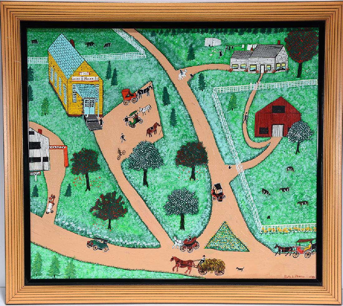 Ruth Perkins. The Cheese House.: Ruth Perkins. The Cheese House. 1989. Signed, dated and titled. Oil on artist panel. Excellent condition. Size with frame is 27" w x 24"h. Est. $300-500. Ship: $55