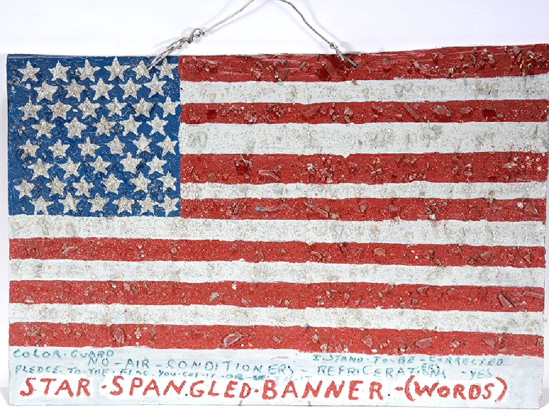 Baltimore Glassman. American Flag.: Baltimore Glassman. American Flag. Not signed. Paint, glitter and glass on board. Great condition. 28" w x 18"h. Est. $200-400. Ship: $55