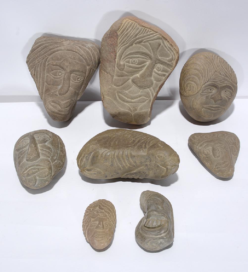 David Marshall. Group Of Eight Faces.: David Marshall. Group Of Eight Faces. Not signed. Carved stone. Excellent condition. Large is 7" x 5". Provenance: The Ames Gallery. Est. $200-300. Ship: $35