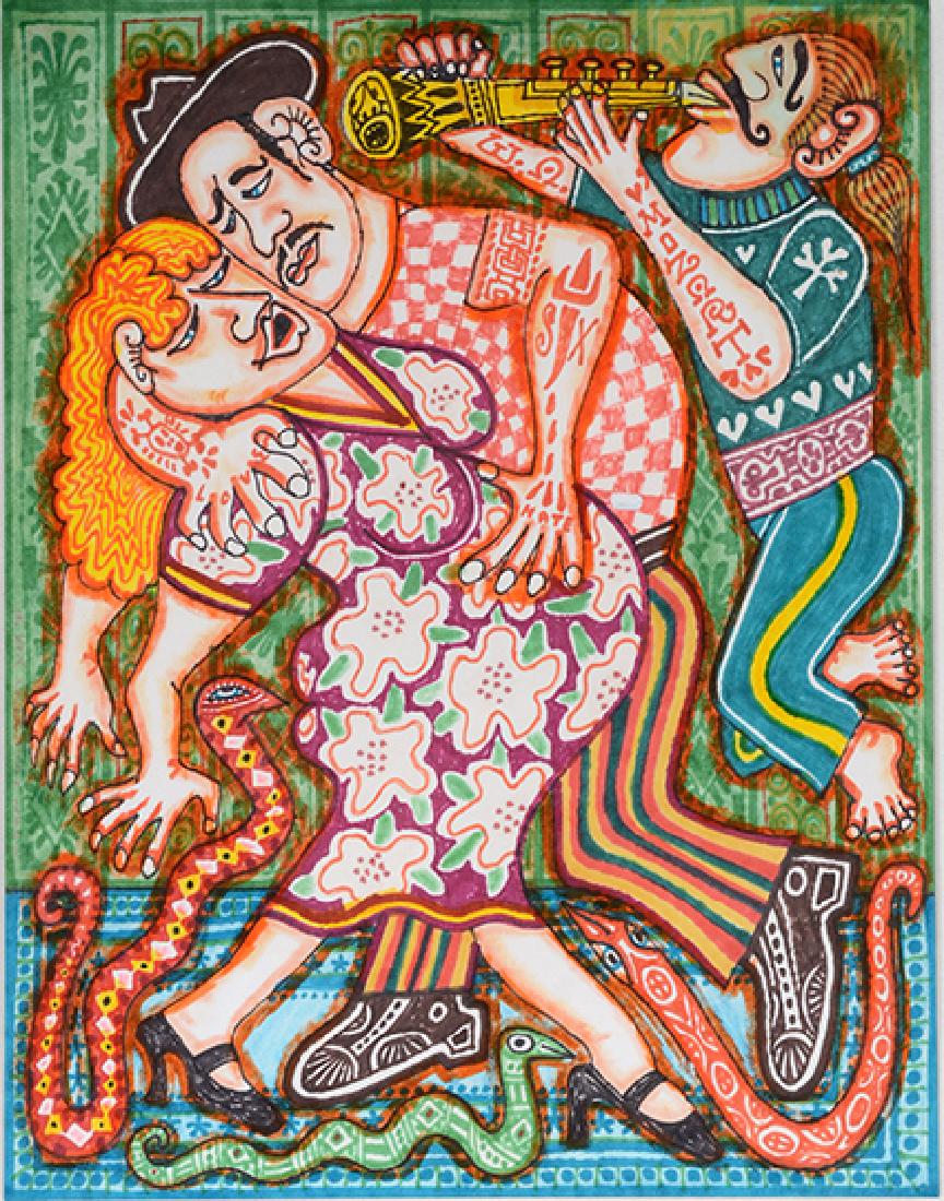 Rex Clawson. Dancing Couple.: Rex Clawson. Dancing Couple. Not signed or dated. Marker and ink on paper. Excellent condition. 14" w x 17"h with frame. Est. $300-500. Ship: $45