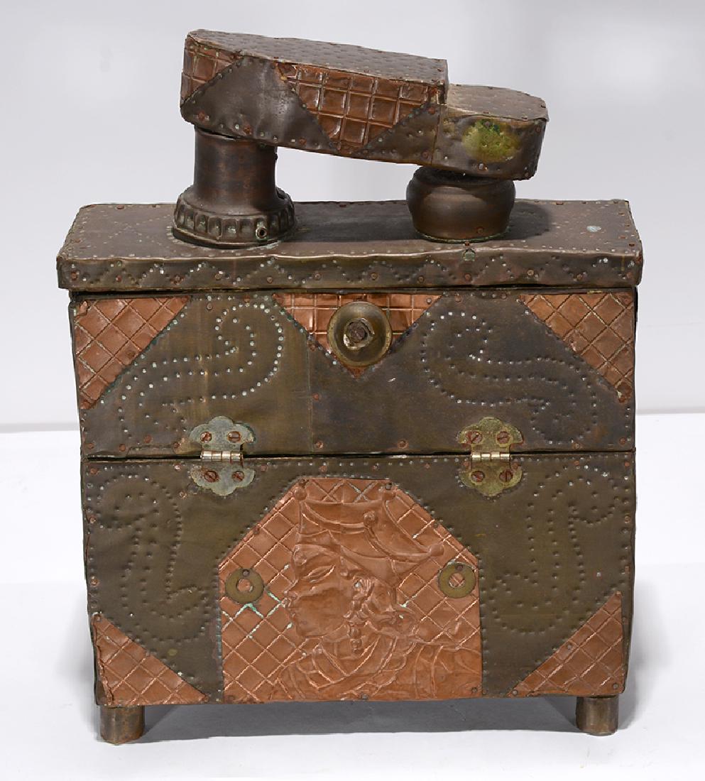 Old Shoe Shine Box.: Old Shoe Shine Box. Not signed. Tin over wooden box. Great condition. 15” x 12” x 7”. Est. $200-400. Ship: $55