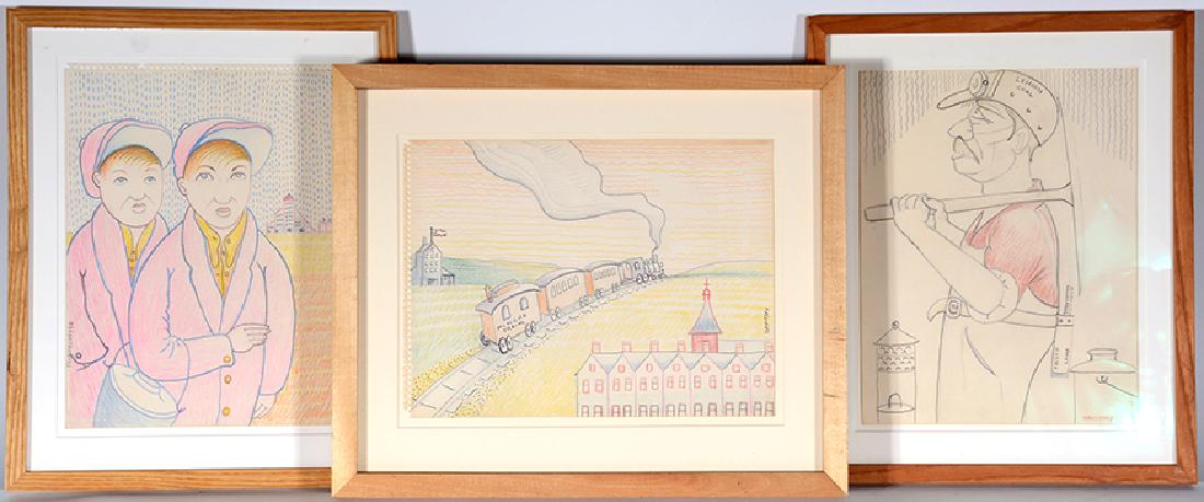 Jack Savitsky. 3 Pennsylvania Subjects.: ﻿Jack Savitsky. 3 Pennsylvania Subjects. 1965. Signed. One is dated. All are colored pencil on apper. All in great condition. Average size is 12” x 17”. Est. $500-800. Ship: $65