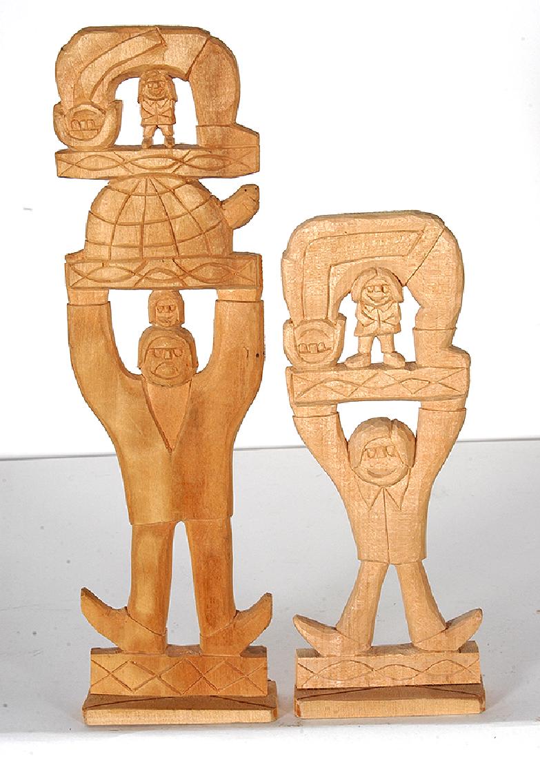 Rev. Herman Hayes. Pair Of Totems.: ﻿Rev. Herman Hayes. Pair Of Totems. 1994 and 1995. Carved wood. Excellent condition. Tallest is 12” h. Est. $200-300. Ship: $35